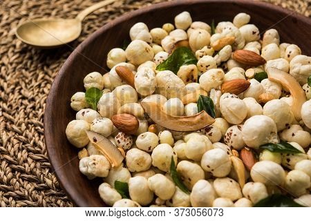 Phool Makhana Chivda Is A Crunchy Healthy Snack From India, Perfect For Teatime. Served In A Bowl Or