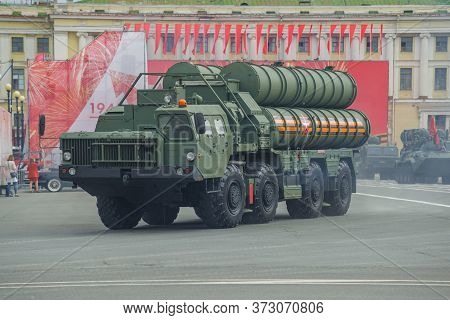 Saint Petersburg, Russia - June 20, 2020: Anti-aircraft Missile System S-300pm Close-up. Fragment Of