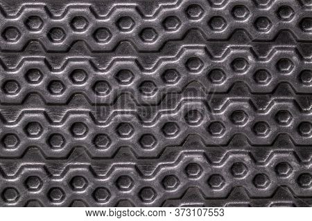 Rubber Texture. Close-up Of A Detail Of Black Rubber Sandals Or Slippers With Slip-resistant Outsole
