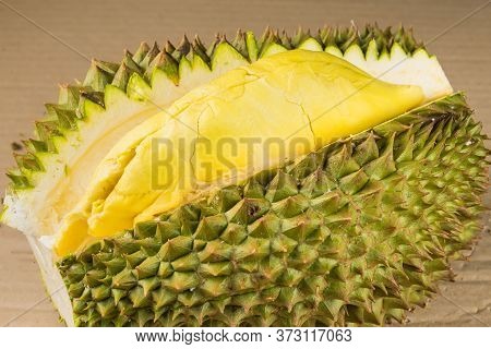 Durian Mon Thong Is King Of Fruits Durian And Durian Peeled Fruit Plate Tropical Durian On White Bac