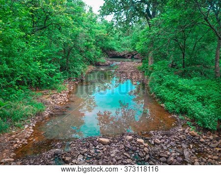 Beautiful Pond View In Countryside Forest In Monsoon Season