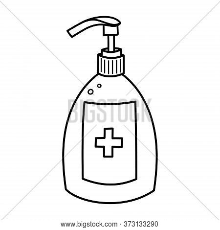 Doodle Outline Of A Hand Sanitiser Bottle, Naive Style Vector Isolated Against A White Background