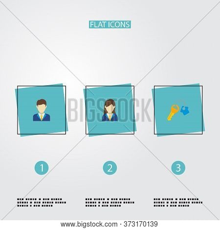 Set Of Immovable Icons Flat Style Symbols With Key, Realtor, Broker And Other Icons For Your Web Mob