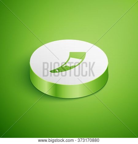 Isometric Hunting Horn Icon Isolated On Green Background. White Circle Button. Vector