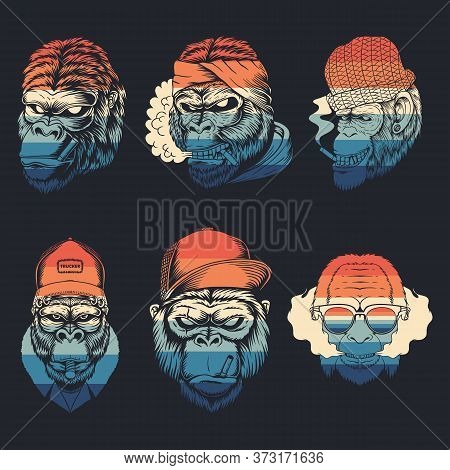 Monkey Smoke Collection Retro Vector Illustration For Your Company Or Brand
