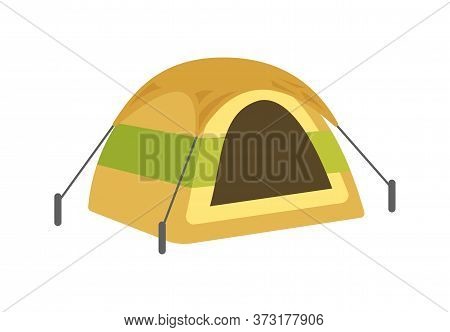 Round Yellow Tent Semi Flat Rgb Color Vector Illustration. Summer Recreation, Rest After Hiking. Cam
