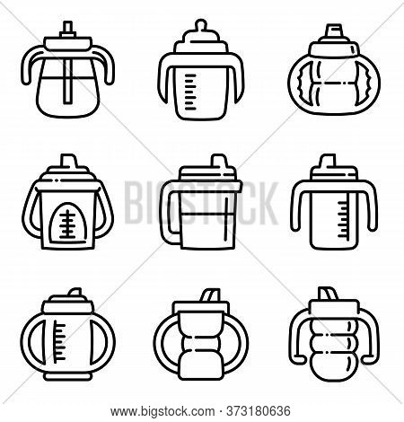 Sippy Cup Icons Set. Outline Set Of Sippy Cup Vector Icons For Web Design Isolated On White Backgrou