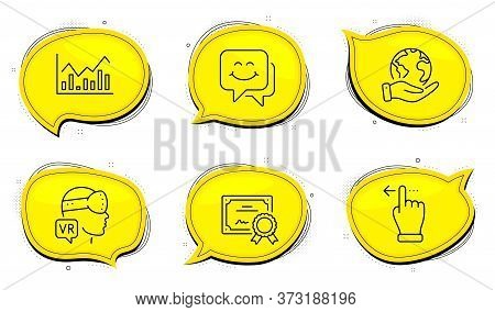 Infochart Sign. Diploma Certificate, Save Planet Chat Bubbles. Smile Face, Augmented Reality And Tou