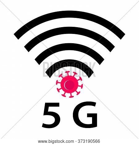 Wifi Signals And Covid-19 Conspiracy. Vector Icon Design Of Coronavirus 5g Zone Concept On White Bac