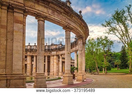 Spa Park In Montecatini Terme Town At Sunset In Tuscany, Italy, Europe.