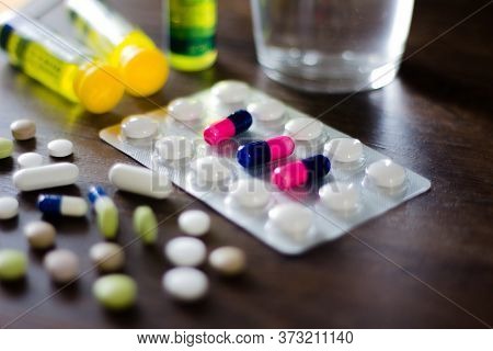 In This Photo Illustration Pharmaceutical Pills Are Seen Displayed On A Table. Dexamethasone, Hydrox