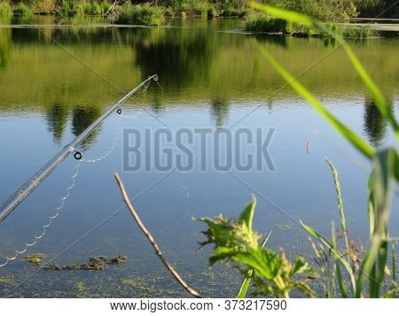 Spinning With A Reel And Evening Summer Lake, Fishing On The Lake