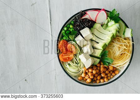 Bowl Buddha Spiralized Vegetables Top View Healthy Food Clean Eating
