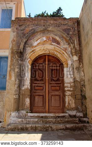 Door Of A Traditional House In Symi, Symi Island, Greece