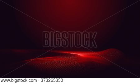 Dot Red Purple Wave Line Light Gradient Dark Background. Abstract  Technology Big Data Digital Backg