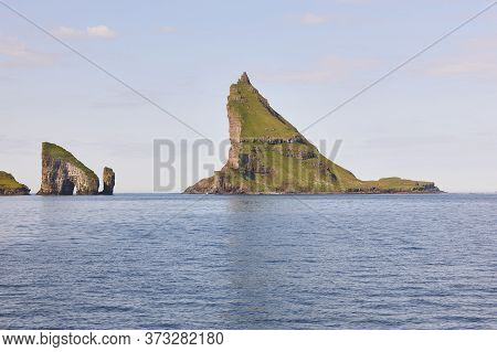 Faroe Islands Coastline Landscape In Vagar Island On Sunny Day