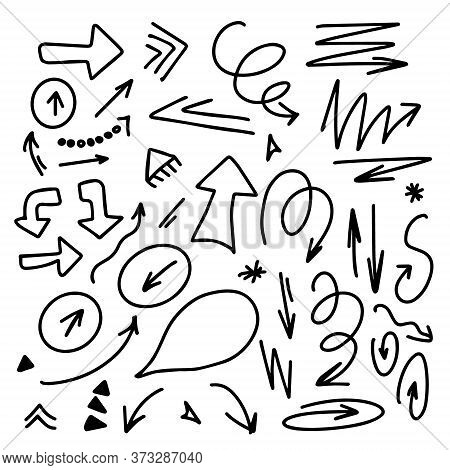 Hand Drawn Infographic Elements Arrows Circles And Abstract Doodle Writing Design Vector Set.
