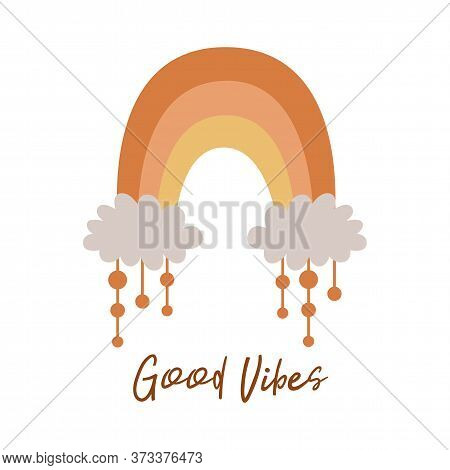 Boho Rainbow Kids Pastel Rainbow. Boho Wall Art Element Doodle Rainbow Text Good Vibes, Kids Print V