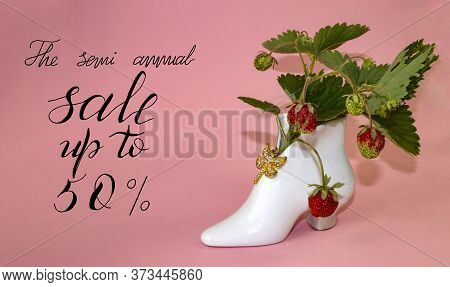 Greeting Card, Internet Banner About A 50 Percent Discount On A Half-year Sale, Semi Annual