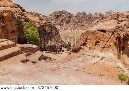 Stairway At Al Khubtha Trail In The Ancient City Petra, Jordan