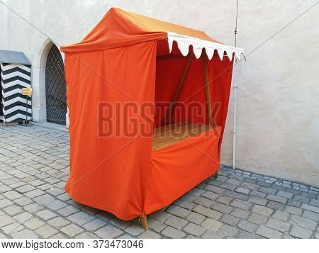 Brno, Czech Republic - Circa July 2018: A Modern Replica Of Medieval Style Market Counter