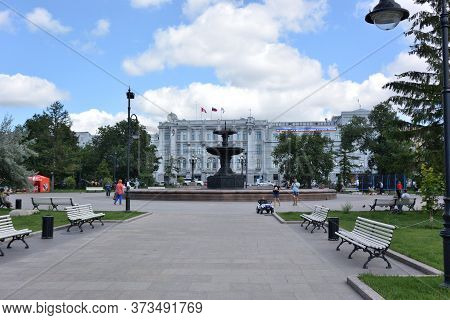 Omsk, Russia - Jule 24, 2017: Square Named After Dzerzhinsky