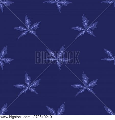 Blue Floral Seamless Pattern With Geranium Pratense Leaves. Vector Illustration.