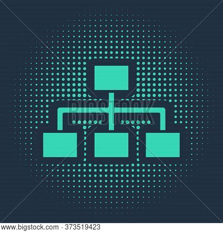 Green Business Hierarchy Organogram Chart Infographics Icon Isolated On Blue Background. Corporate O