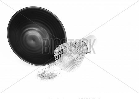 Japanese Style Green Tea Powder Stirrer And A Black Ceramic Cup, Isolated On White Background.  A Ha