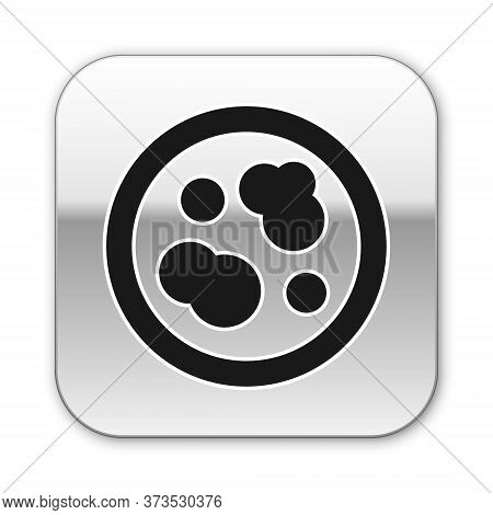 Black Petri Dish With Bacteria Icon Isolated On White Background. Silver Square Button. Vector Illus