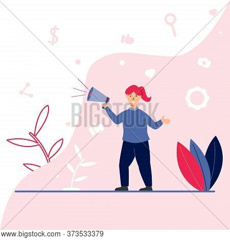 People Holding A Megaphone - Vector Promotion With Flat Style - Illustration For Landing Page