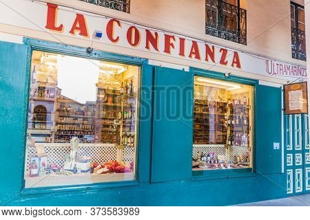 Huesca, Spain - October 29, 2017: Ultramarinos La Confianza, Oldest Grocery Store In Spain.