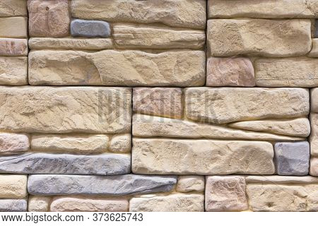 Stacked Stone Wall, Natural Stone Cladding. Stone Wall For Background, Slab Stone Wall Texture. Wall