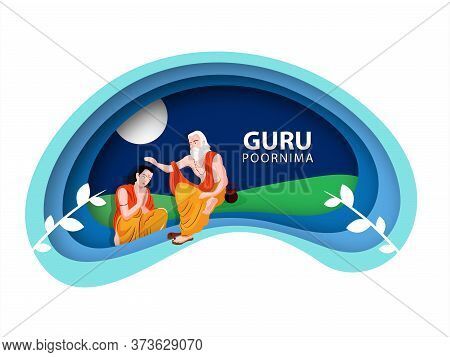 Guru Purnima Concept, Of Paper Cutout Pattern, Illustration Of Full Moon Night .