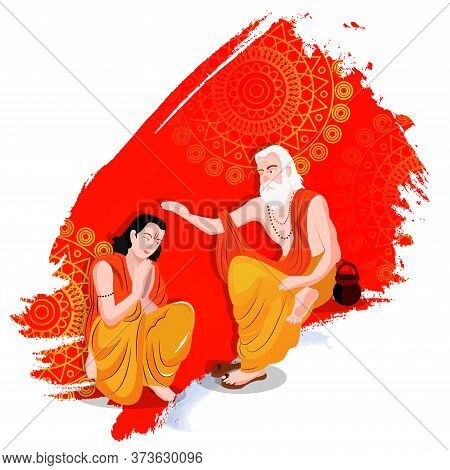 Guru Purnima Concept Illustration, Grunge Background With Guru Or Shishaya.