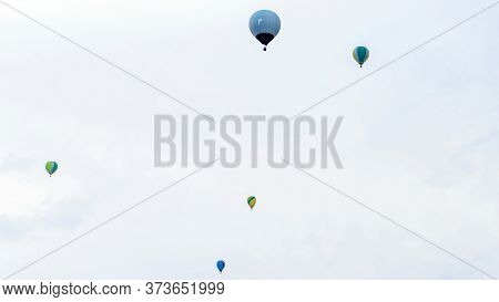 Group Of Balloons In The Air On The European Festival Balloon In Igualada, Spain.