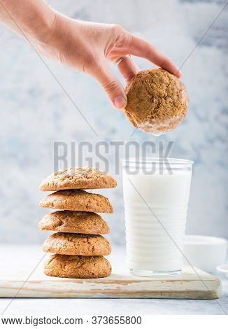 Oat Vegan Cookies With Almond Milk. Delicious Chocolate Diet Treats For Vegans, Made From Natural In