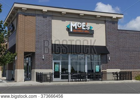 Westfield - Circa June 2020: Moes Southwest Grill Fast Casual Restaurant. Moes Is Offering Delivery 
