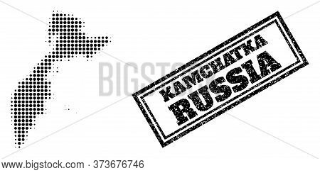 Halftone Map Of Kamchatka Peninsula, And Unclean Seal. Halftone Map Of Kamchatka Peninsula Designed 