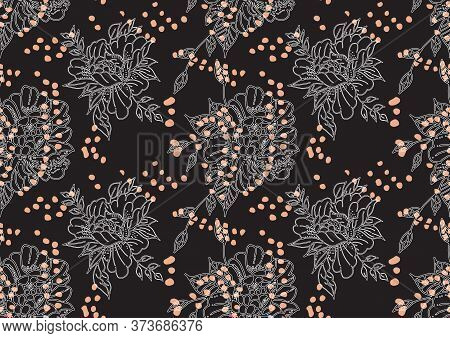 Floral Background. Seamless Pattern With White Roses. Plant Theme. Vector Illustration. Variant Of P
