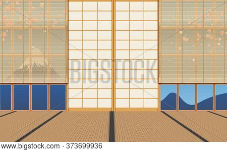 Wooden Curtain On Windows In Dojo Room In Japan