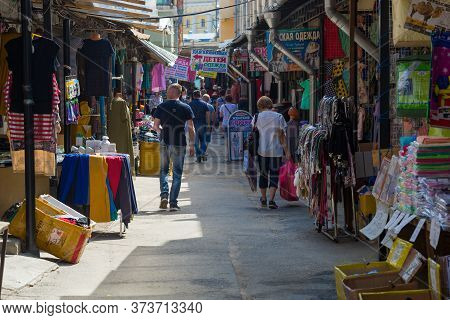 Saint Petersburg, Russia - June 15, 2020: In The Street Galleries Of The Apraksin Dvor