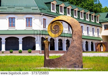 Ukraine, Ostrog. June 2020. Abstract Sculpture On The Territory Of The National University 
