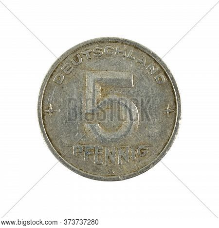 Historic 5 East German Pfennig Coin (1950) Obverse Isolated On White Background