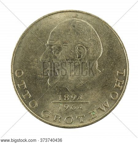 Historic 20 East German Mark Coin Special Edition(1973) Obverse Isolated On White Background