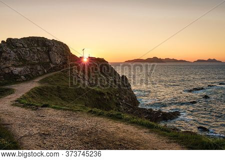 Sunset At Monteferro Lighthouse In Nigran, Galicia, Spain