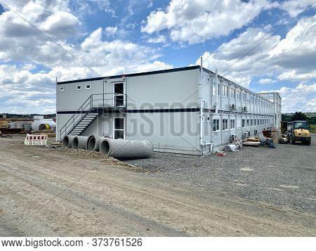 Stuttgart, Germany - June 21, 2020: Erection Of Mobile Containers On A Construction Site Of The Stut