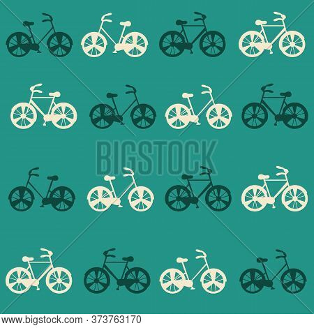 Vector Bicycle Weekend Illustration, Seamless Pattern, With Balloons, Flowers, Wheels, Pastel And Co