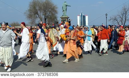 Odessa, Ukraine - 04 01 2019: Positive Hare In Bright Clothes Joyfully Participates In The Parade