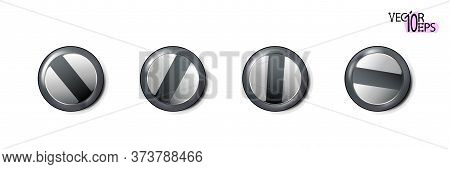 Set Metal Screws Heads, Shiny Bolt Caps. Twisted In Surface Screw Isolated On White Background. Macr